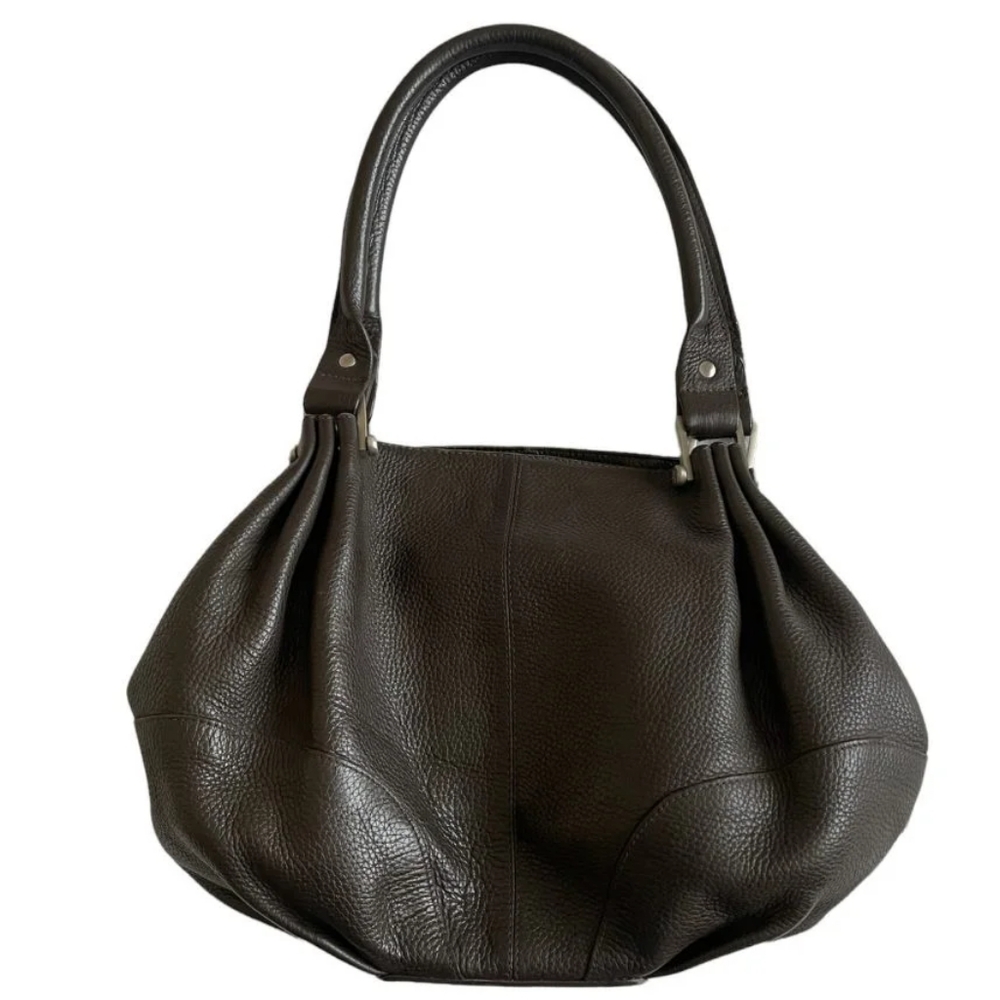 Le Tanneur Italian Grained Leather Brown Shoulder Bag RARE Designer Tote